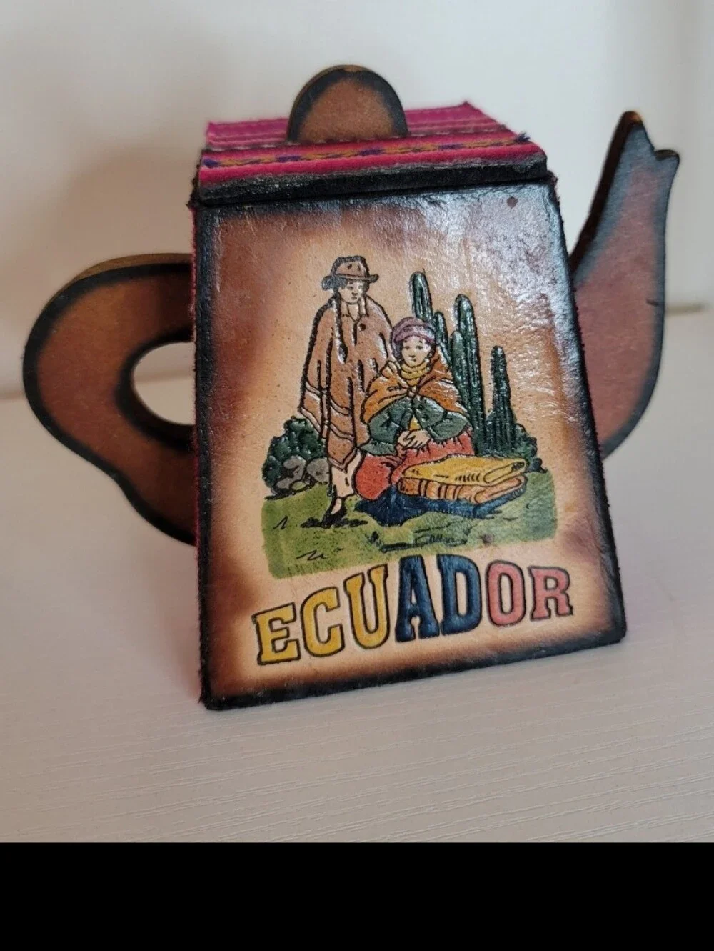 Vintage Ecuador Wood Teapot Tea Bag Ring Holder Cottagecore Latin Americana